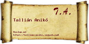 Tallián Anikó névjegykártya